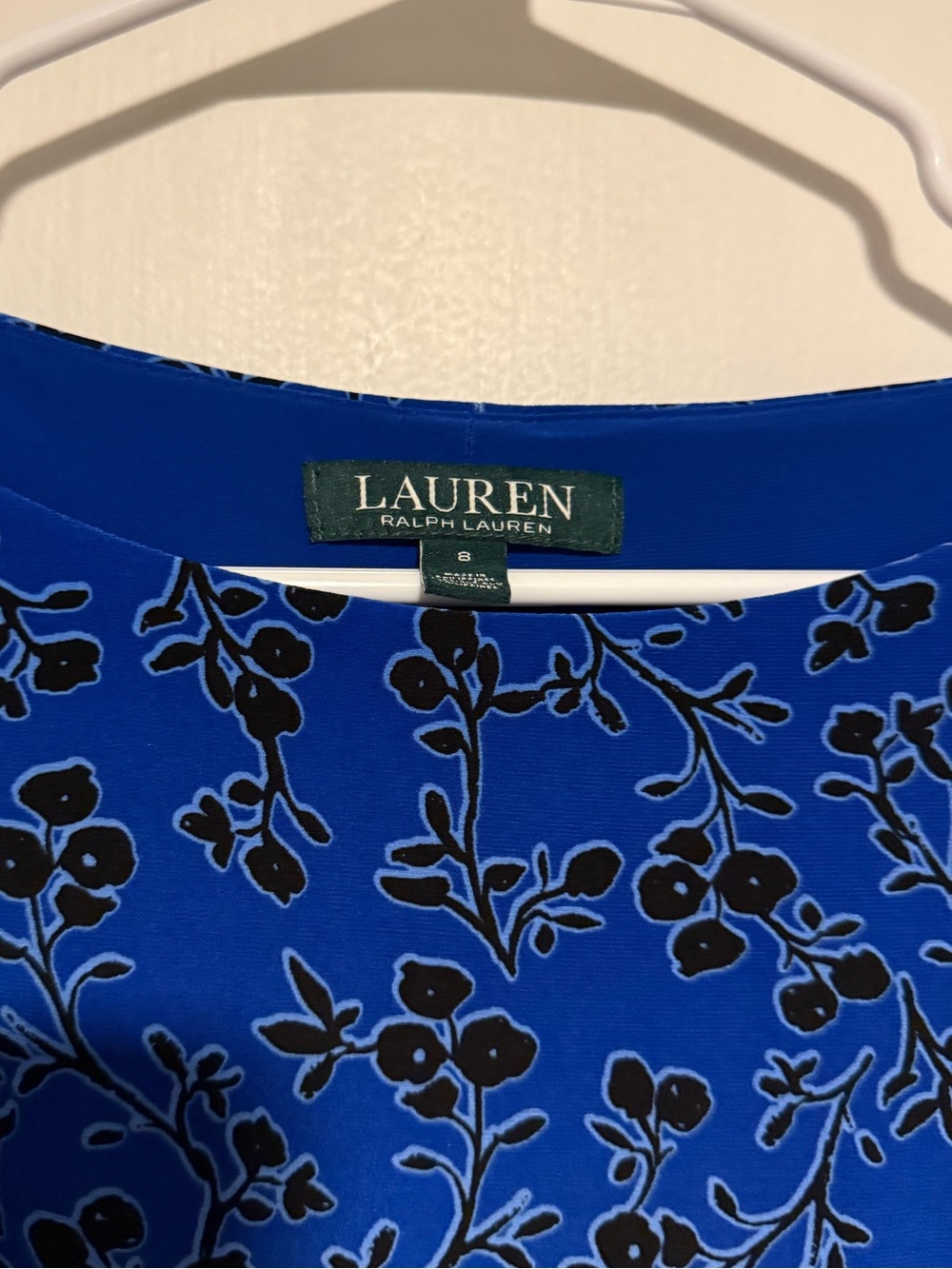 Ralph Lauren Blue Ocean Flower Print Sheath Dress Wrap 3/4 Sleeve SZ 8 - Picture 3 of 4